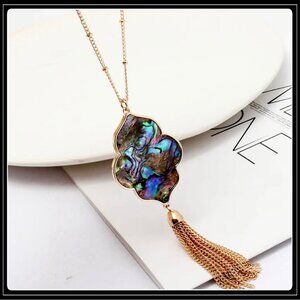 New gold Long tassel bohemian Fringe Abalone paua shell Moroccon necklace